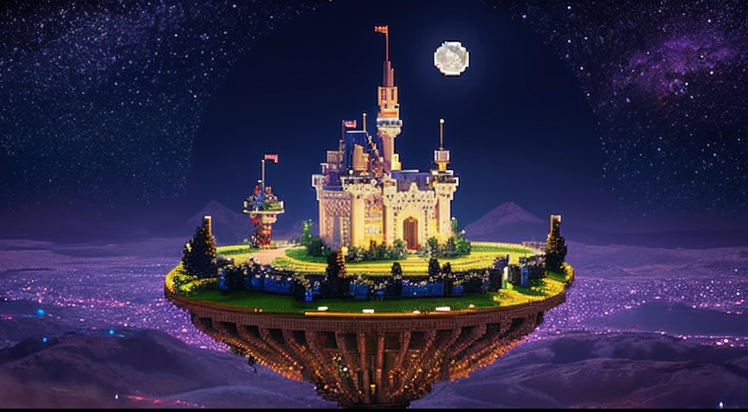 pixel game,scenography,fantastical scenes,Moon Night,Vampire Castle,levitating, Pixel art #pixelart
