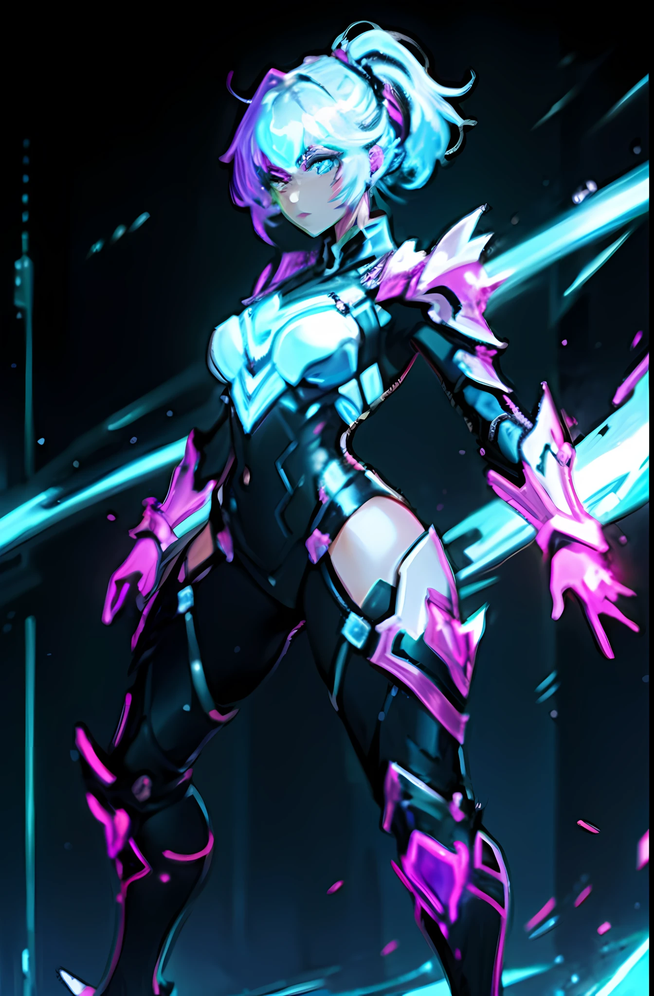 1girl in, Superhero, Mature Woman, Leotard, Bare legs, long boots, gloves, medium breasts, glowing body, the light that surrounds her body, light Particle, Space background, floating, Cowboy Shot, Full body shot, super powers, Perfect Anatomy.