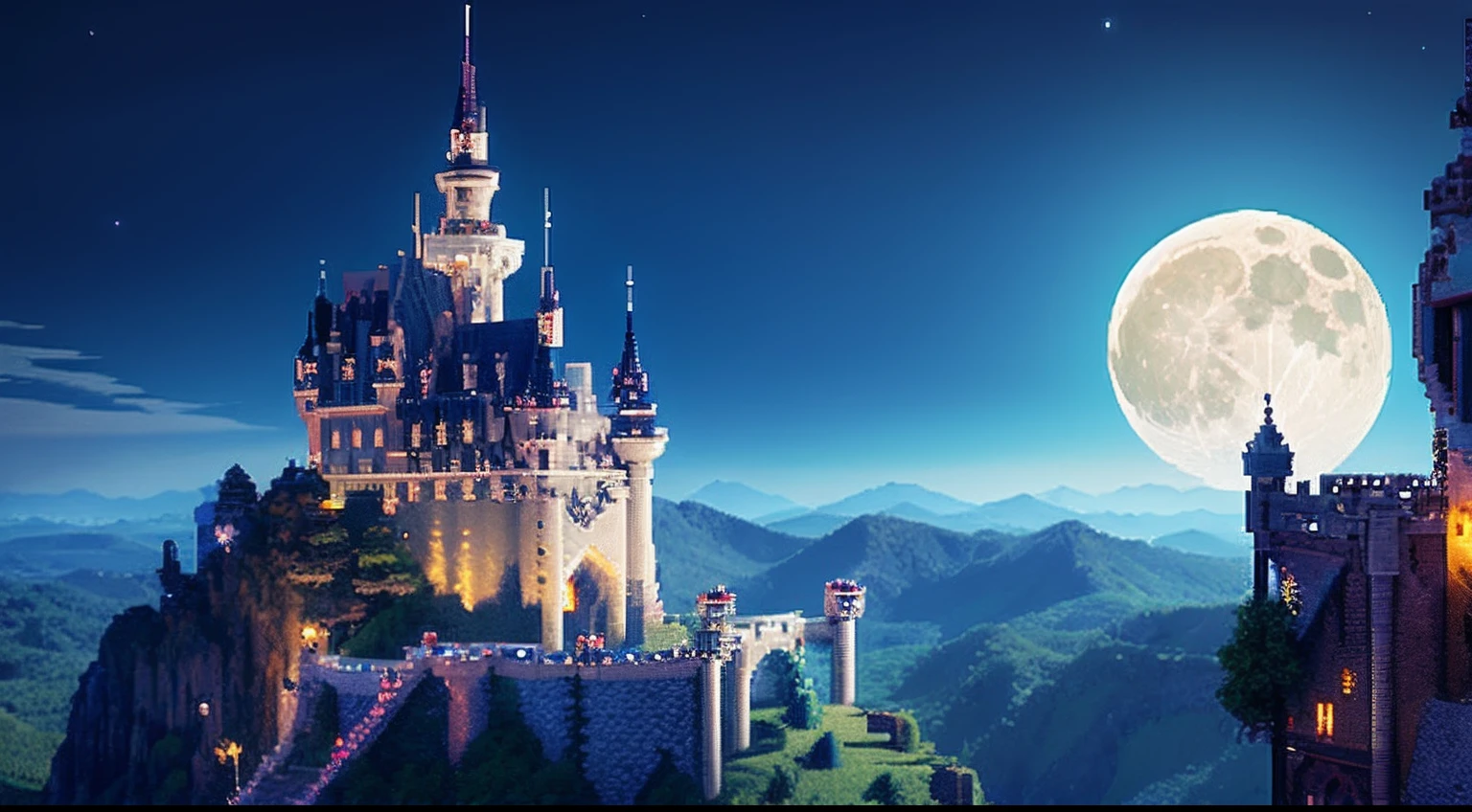 pixel game,scenography,fantastical scenes,Moon Night,Vampire Castle,levitating, Pixel art #pixelart