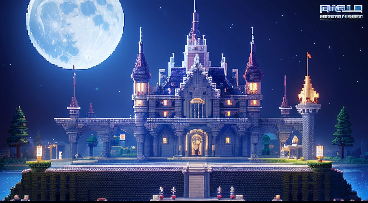 pixel game,scenography,fantastical scenes,Moon Night,Vampire Castle,levitating, Pixel art #pixelart