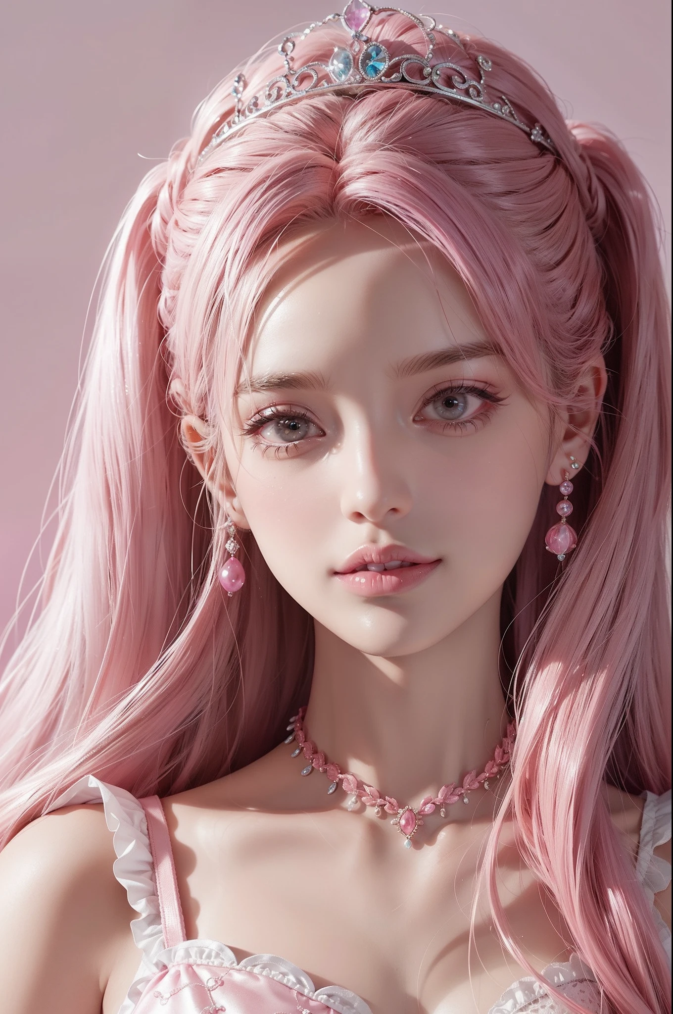 （Barbie pink background）），barbiecore，A princess，cabellos largos dorados，Kizi，delicated face
