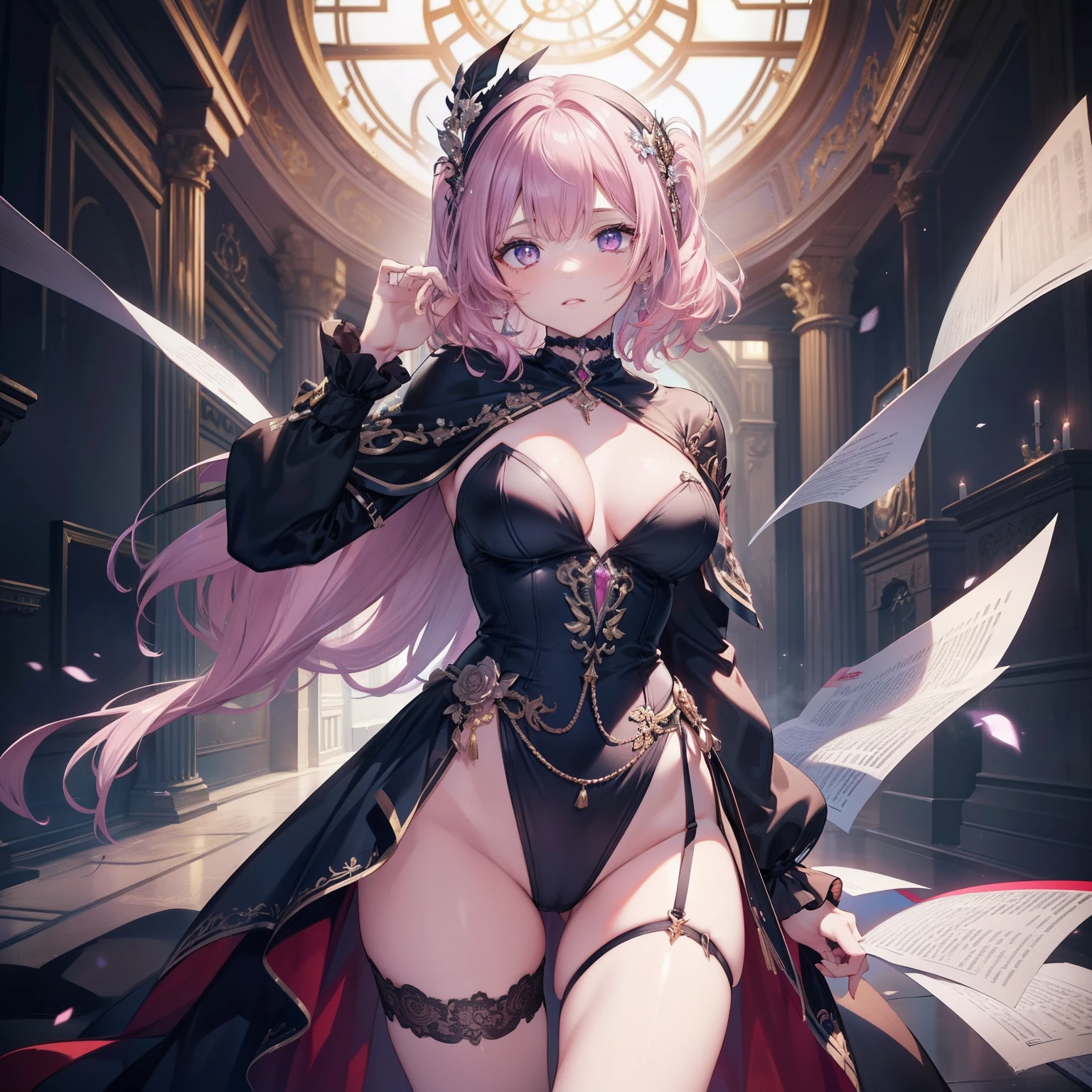 (Masterpiece:1.2), (Best Quality 1.2), Detail,Super Detail with Beautiful Porcelain Outline, Vivid Detail, Lace, Ultrarealistic, Anatomical, Elegant, Beautiful Background, Octane Rendering, H.R. Giger Style, 16K, Best Quality, Masterpiece, Best Illustration Ever, Very Delicate and Beautiful, Very Elaborate, CG, Unity, Wallpaper, (Realism, Photography) - Real: 1.37) Amazing, elaborate details, masterpieces, top quality, official art, highly detailed CG Unity 16K wallpapers, absurd, incredibly ridiculous, look at the viewer,close up, 1 girl idol,(), open forehead, curly hair, (medium hair), two-tone purple and pink hair, disheveled hair, beautiful detailed eyes, characteristic pupils, Purple pupils, cape, thigh gap, normal breasts, bound hips, red lipstick, choker, exquisite and noble idol fashion, see-through material, sheerness, nipple unevenness, (top-down bottom-up: 0.8), (ORC: 1.2), dynamic pose (from behind), NSFW, once-in-a-lifetime miracle moment, fantastic visual depiction, professional effects,