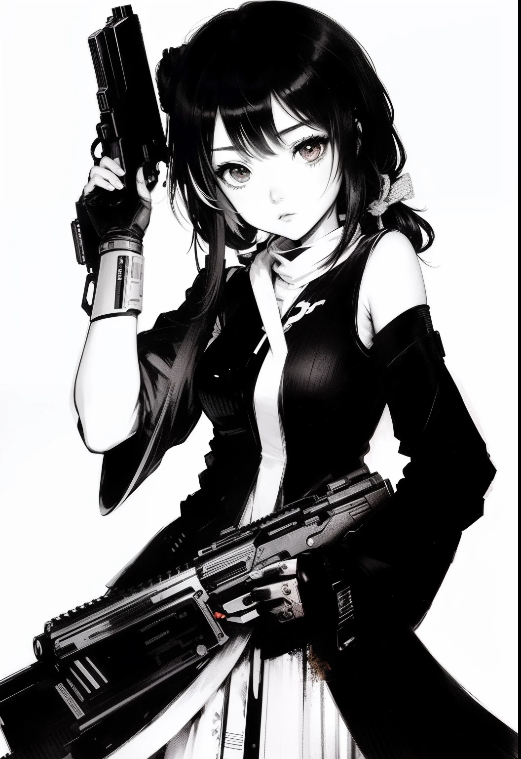 Anime girl holding a gun and a gun in her hand, Guweiz, Arte no estilo de Guweiz, foto colorida artificialmente, Crotchet, arte, Loli, colorful manga style, protagonista feminina 👀 :8, com uma arma, Rei Kawakubo obra de arte, Estilo anime misturado com Fujifilm