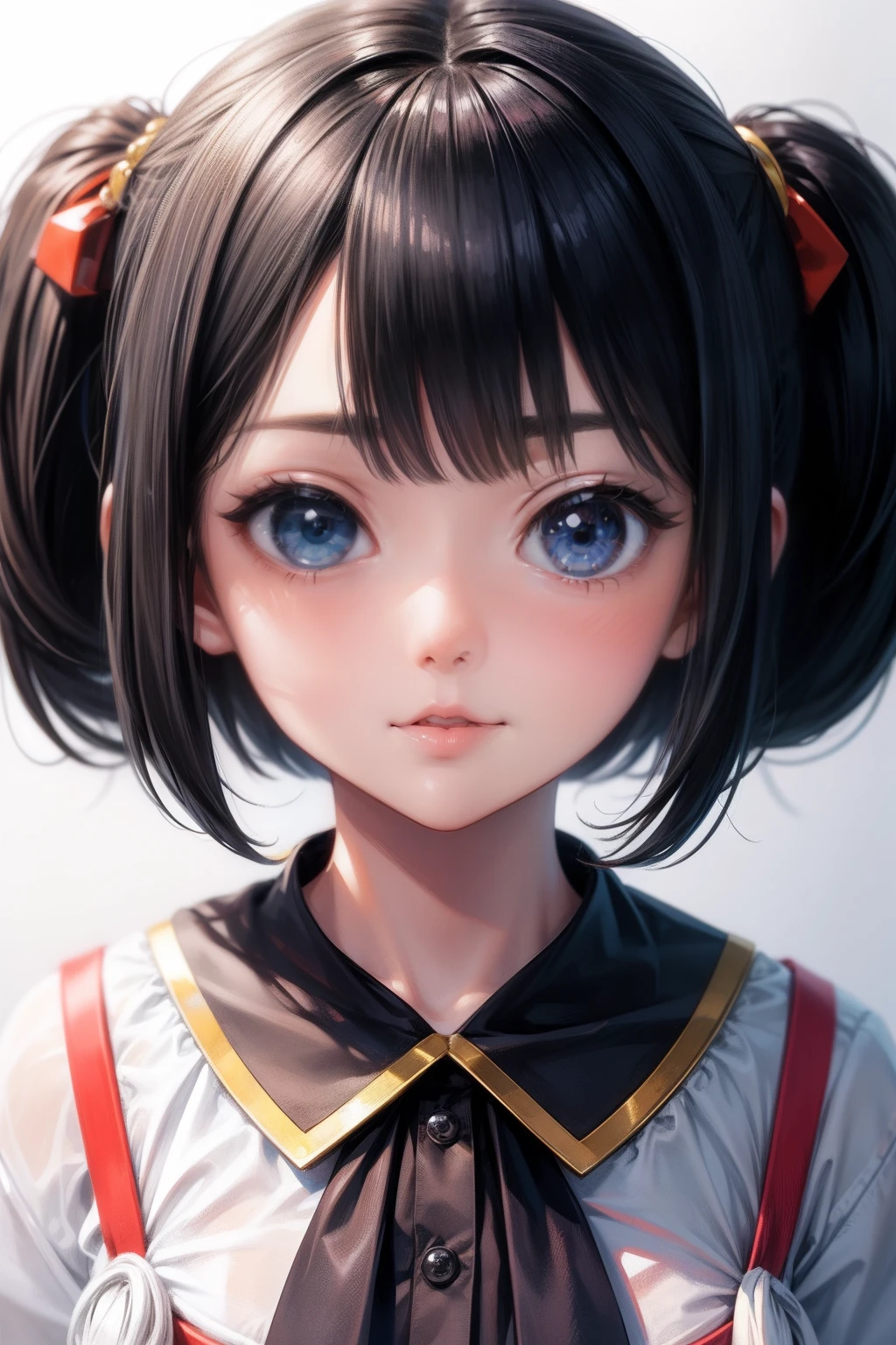 Symmetrical bust of the front face，animemanga girl，Maruko hair style