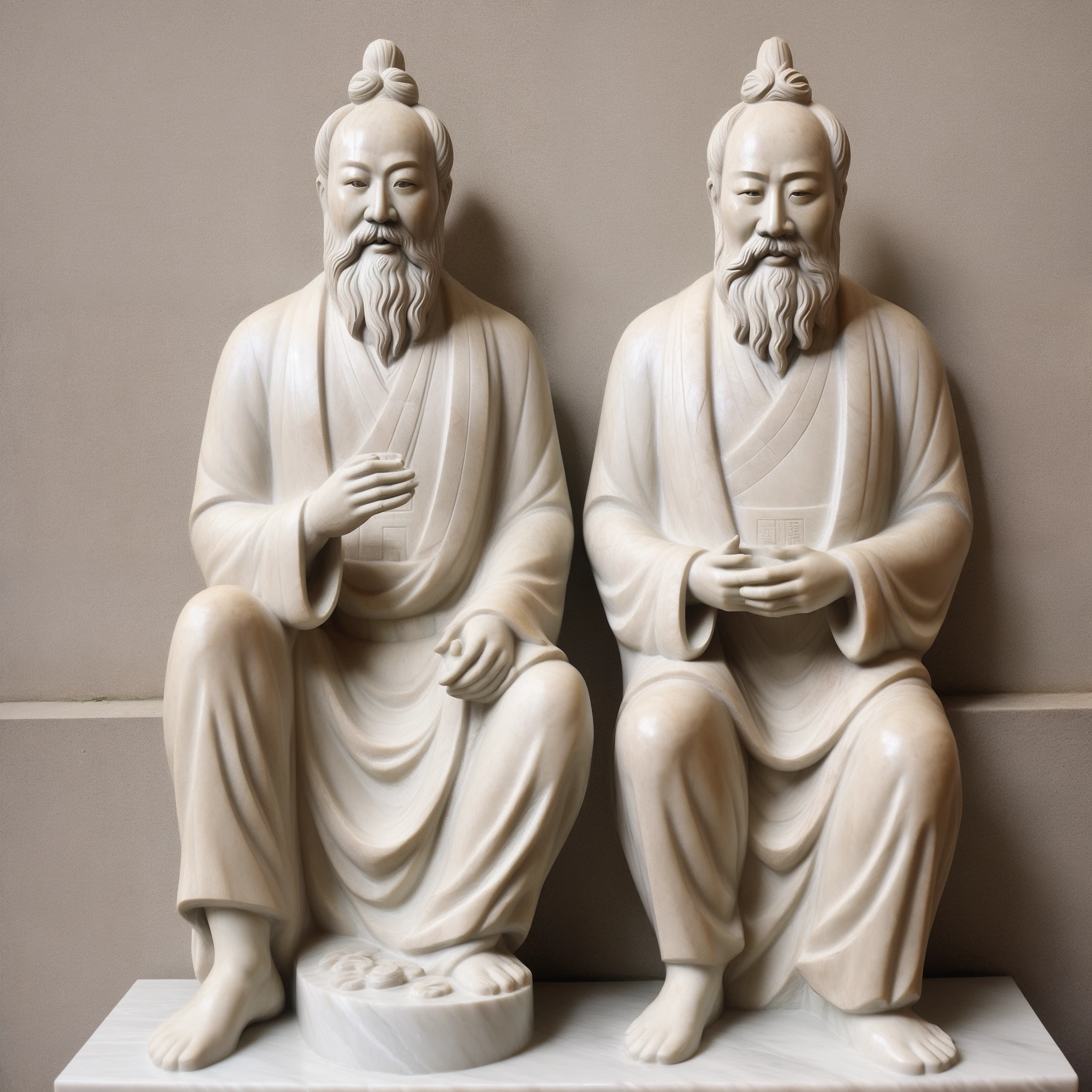 White marble statue of Chinese philosopher, Laozi, galaxy, melhor qualidade, detalhado,