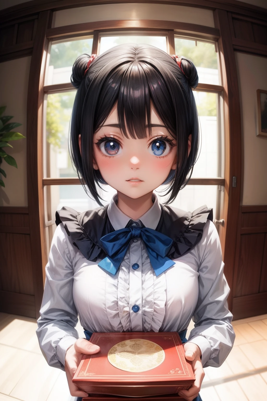 Symmetrical bust of the front face,animemanga girl,Maruko hair style