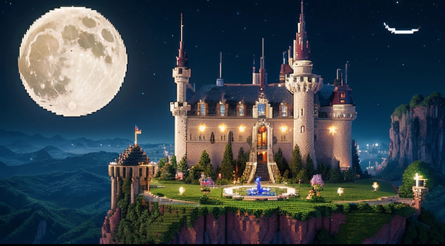 pixel game,scenography,fantastical scenes,Moon Night,Vampire Castle,levitating, Pixel art #pixelart