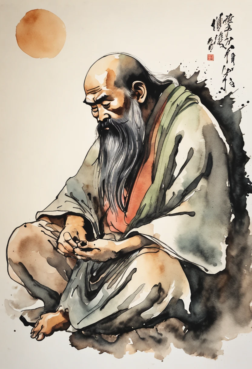 Bodhidharma　ink and watercolor painting