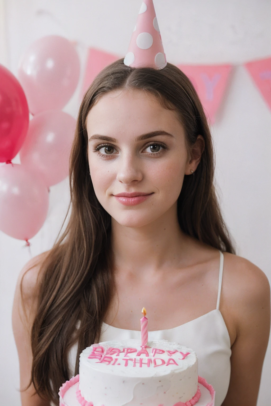 photo of a young woman, birthday party, cake