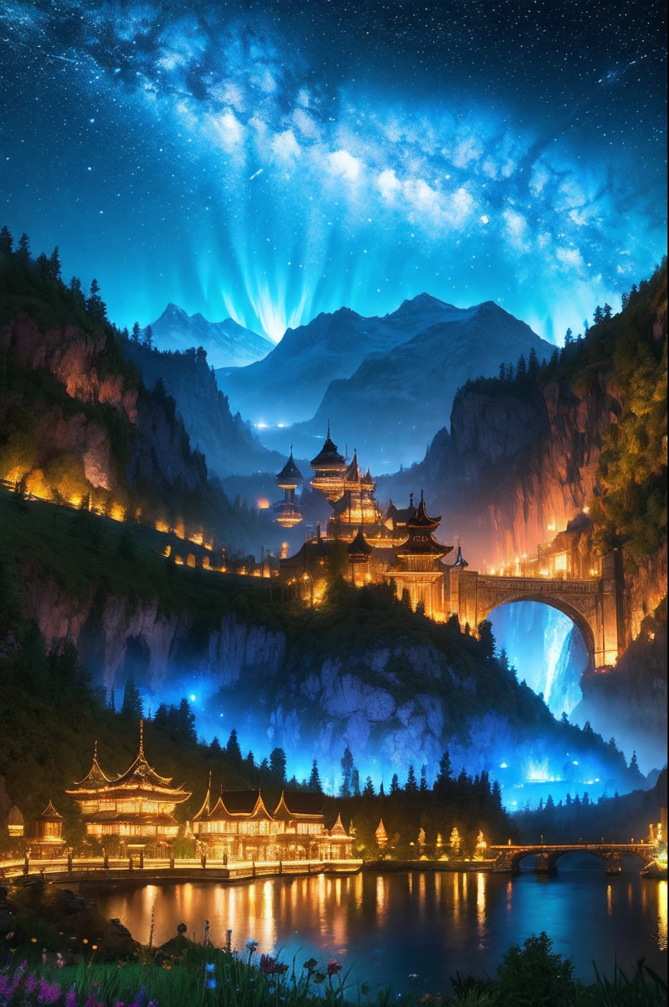 scenography,fantastical scenes,Stars shine,32-bit pixels