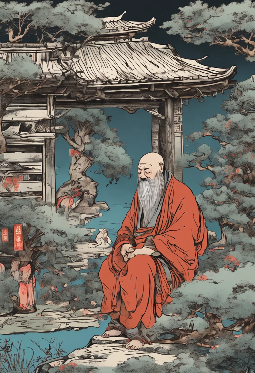 Bodhidharma illustratio ink and watercolor painting Storage