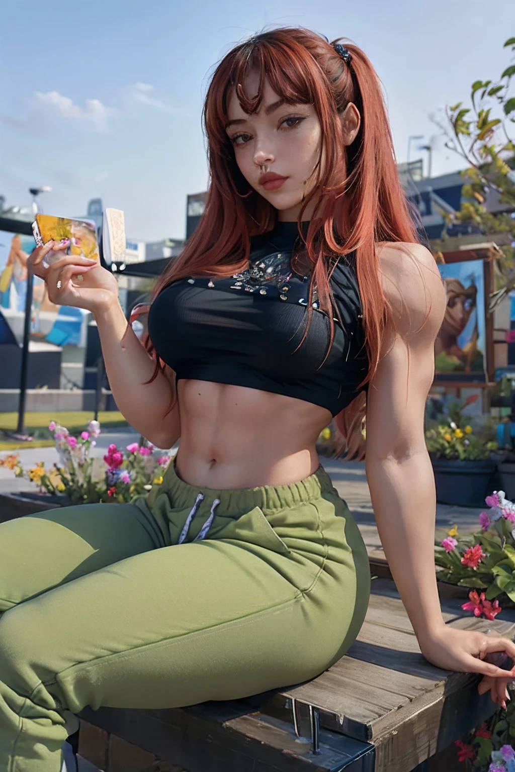 (m1n1jello:0.6), crop top, sweatpants, muscular, wide hips, large breasts, thick thighs, standing, looking at viewer, sitting, in garden, slim, slender, looking at viewer, (masterpiece), (best quality:1.2), absurdres, intricate details, (highly detailed skin:1.2),, photorealistic, beautiful women, best quality, (masterpiece:1.3), closed mouth, looking at viewer,(highly detailed face:1.3), perfect face, full lips,
Base Negative 2.0,,jewelry