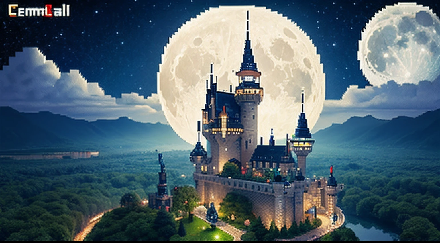 pixel game,scenography,fantastical scenes,Moon Night,Vampire Castle,levitating, Pixel art #pixelart