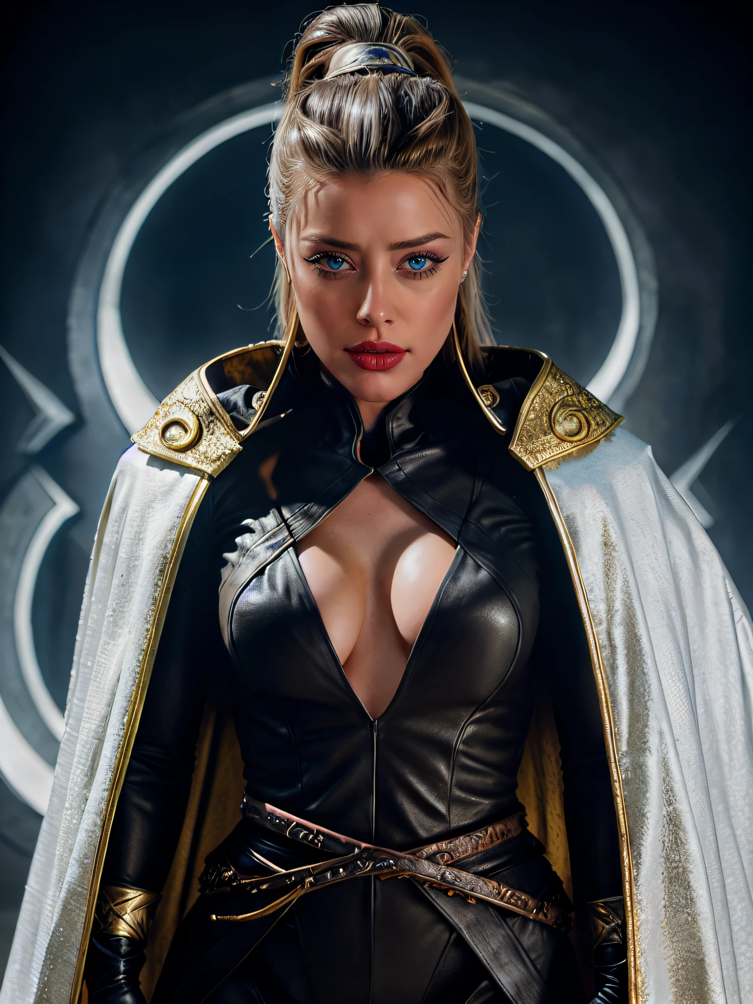 amber heard, olhar sombrio, (electric blue eye), olho perfeito, (maquiagem paleta escura), (eyeliner), (red matte lipstick), (rosto insanamente detalhado)