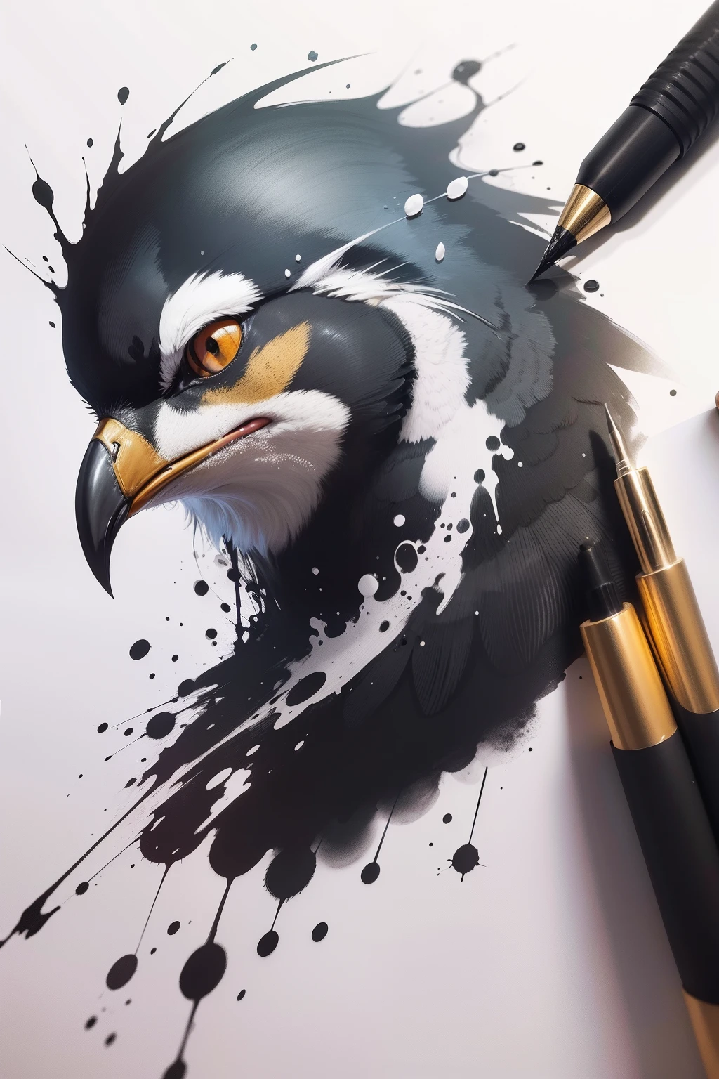 arte splash, a myna bird's head, gotejamento de tinta, artes de salpicos