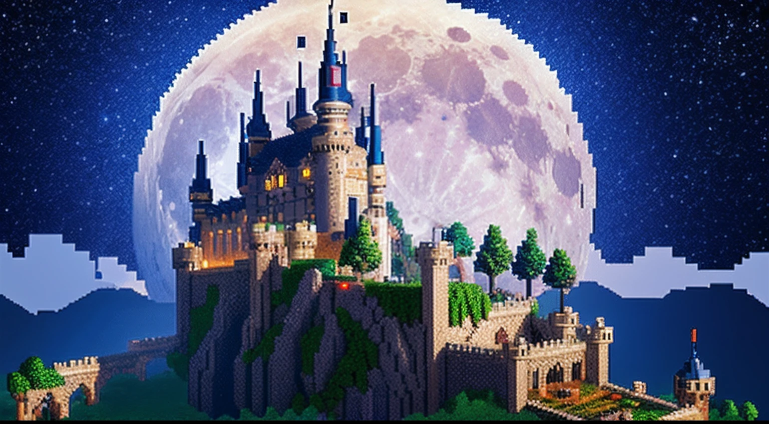 pixel game,scenography,fantastical scenes,Moon Night,Vampire Castle,levitating, Pixel art #pixelart