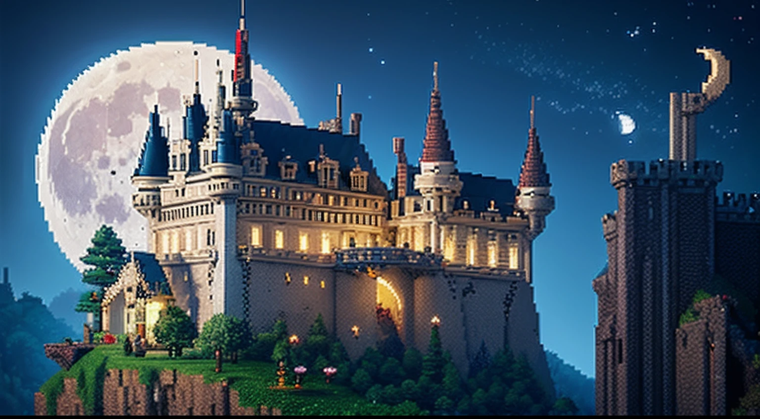 pixel game,scenography,fantastical scenes,Moon Night,Vampire Castle,levitating, Pixel art #pixelart