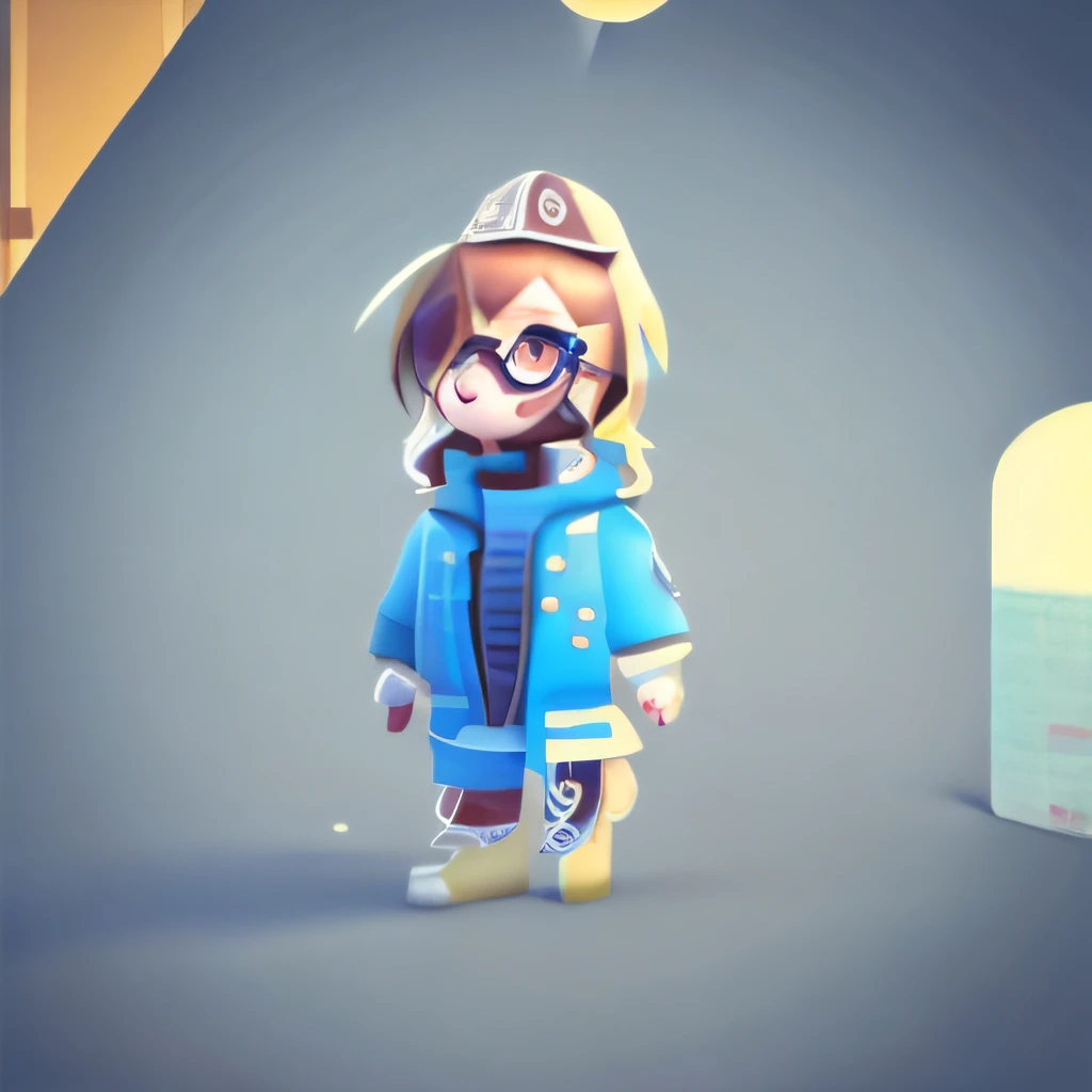 Cartoon girl in blue coat and hat and skateboard, cute character, cute 3d render, Stylized anime, stylized character, 3d rendering stylized, 3d rendering stylized, stylized as a 3d render, stylized 3 d, Very stylized character design, with splatoon style, stylized game art, stylized concept art