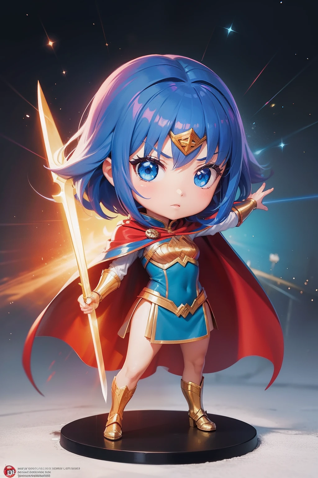 A cartoon girl with a sword and a cloak on her head, wonder women, advanced digital chibi art, Chibi Art, official fanart, the wallpaper!, anime chibi, chibi girl, style as nendoroid, tchibi, chibi anime, inspired by JoWOnder, hero 2 d fanart artsation, style of dc comics, full body commission for, super-hero girl, High-quality fanart