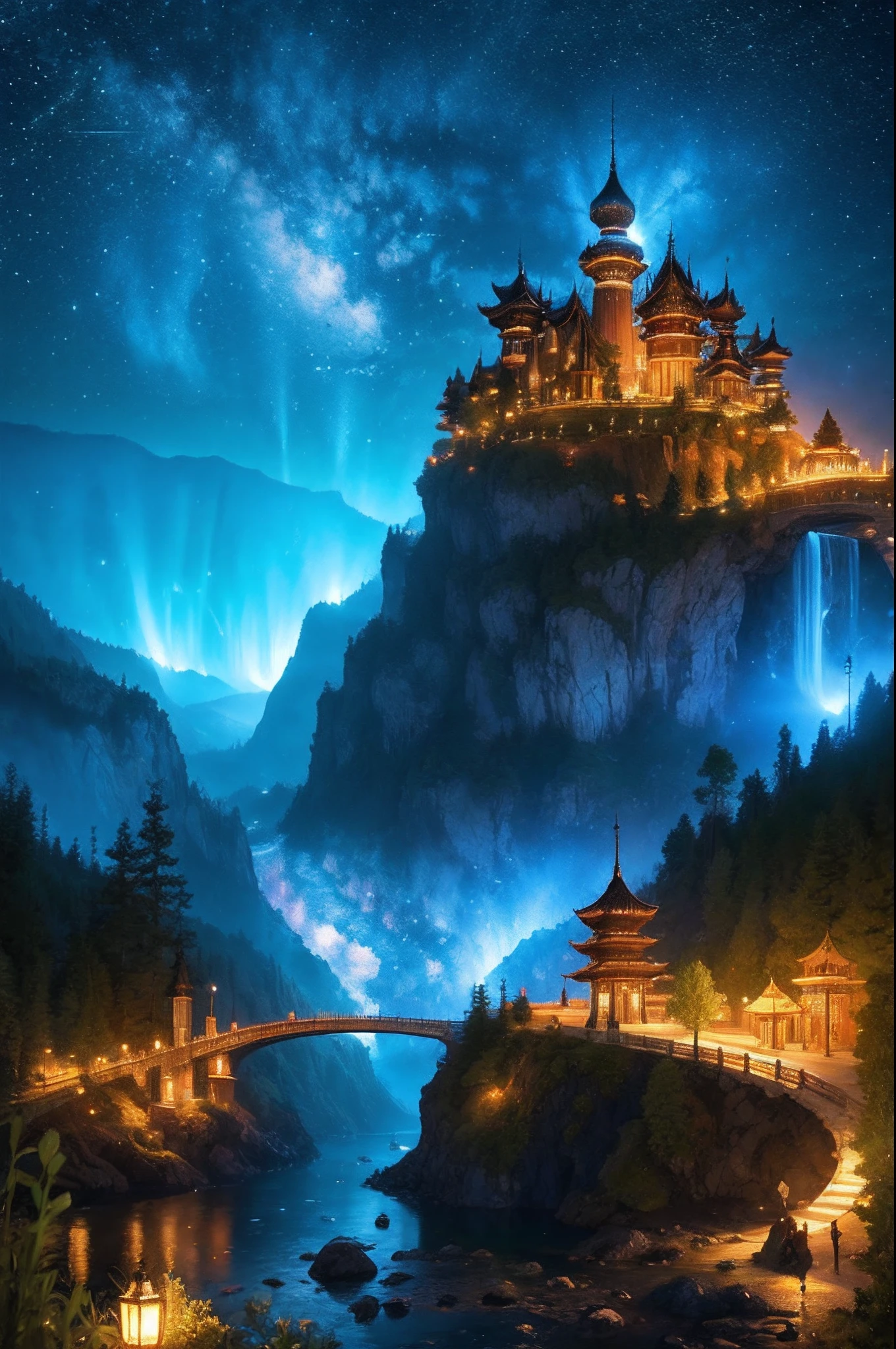 scenography,fantastical scenes,Stars shine,32-bit pixels