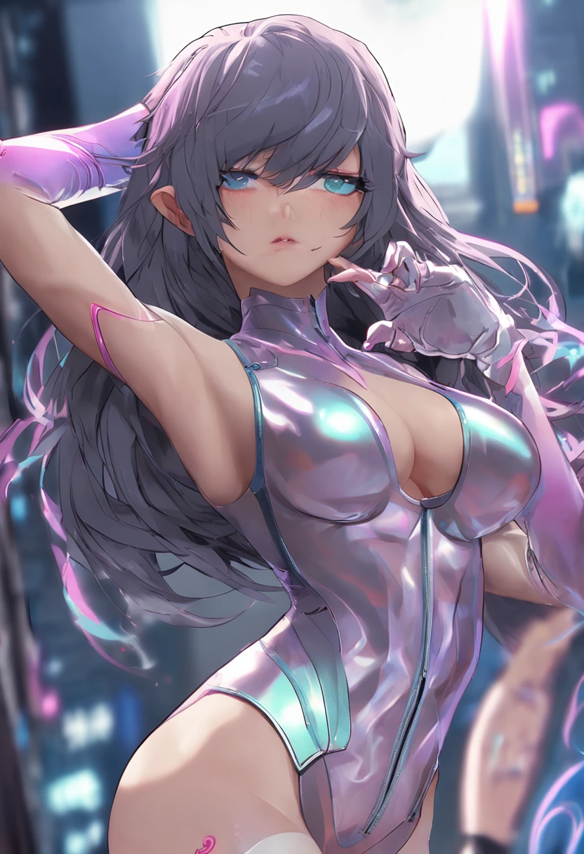 NSFW:1.5,full:1.4、stands、frombelow:1.3、looking at viewer,masterpiece,3D、realisitic、Ultra Micro Photography、best qualtiy、Ultra Detailed CG Unity ,8K,Wallpaper perfect face,intricate detailes、(1 female)、25-years old、((asagi
bodysuit,Taimanin suit,Full body fishnet stockings)),Sexy and dynamic model poses,Erotic pose with legs wide open,Blue hair、Insane Ron Hair、Fluttering in the wind,Bangs、huge-breasted,Huge,pointy breasts,large areolae, (Burst breasts:1.4、Slender and muscular,、Muscular abs,Very small face、tall and perfectly proportioned、Sexy and long legs,muscular thigh,big butts,Emphasis on the crotch,Cameltoe、vulvashaped:1.25,High leg cut latex leotard,Very thin and fitting high-gloss purple holographic leather:1.3, )、Beautiful expression, beautidful eyes,((Very Clean Face、Face Details:1.5、Bright green eyes、Outline of the iris,Beautiful expression、beautidful eyes、shinny eyes、thin lips:1.3、thin and sharp pale eyebrows,、long dark eyelashes、Double eyelashes))、Cleavage breasts、Sexy boldly big、pureerosface, Visible Pore、 perfect hand:1.5、Long Japan sword in hand,battoujutsu stance,arma,ふしだらな、Pose Seductive、stripper、highly dramatic picture、octane renderings、Late night in the rain,City Skyline, Neon light, ciber,Movie Lighting
