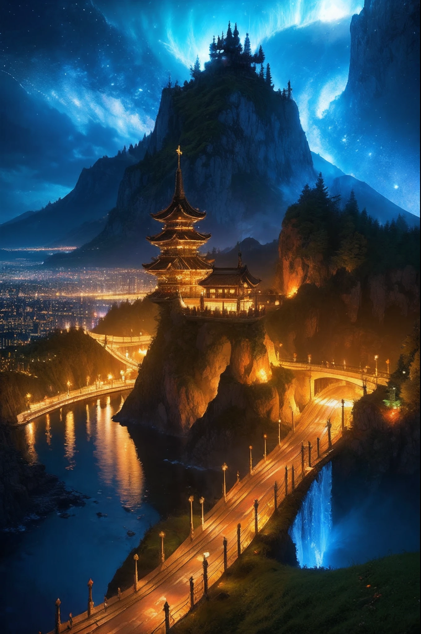 scenography,fantastical scenes,Stars shine,32-bit pixels