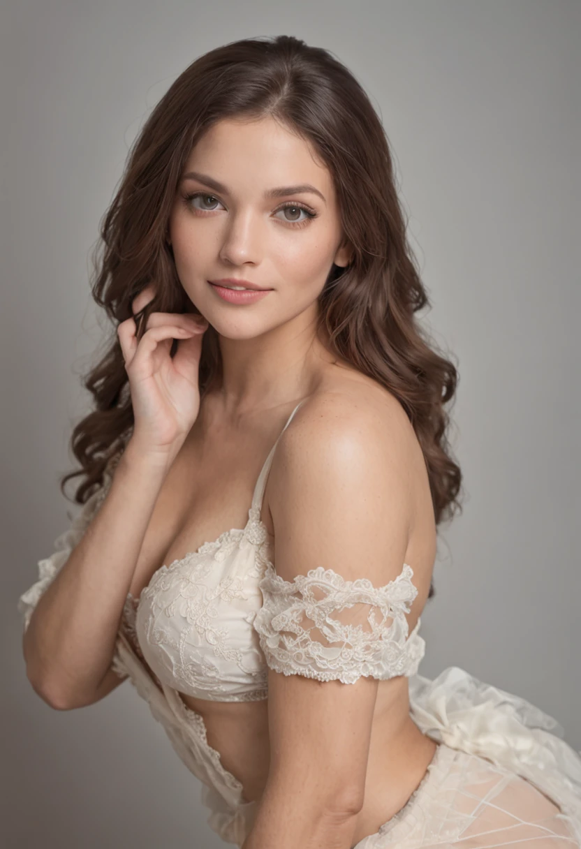 hermosa chica latina, 20 years old, desnudo, Tetas regulares y cara hermosa, smailing y divertido, cabello rizado, Full body in a hotel room, fotorealista, cinematographic image,