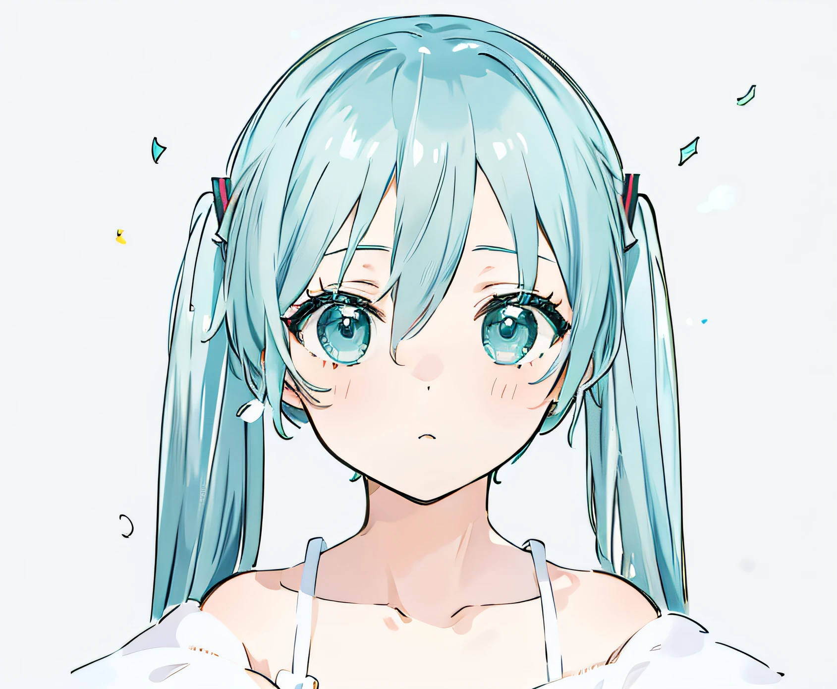 miku hatsune directly in front Straight face White background Masterpiece