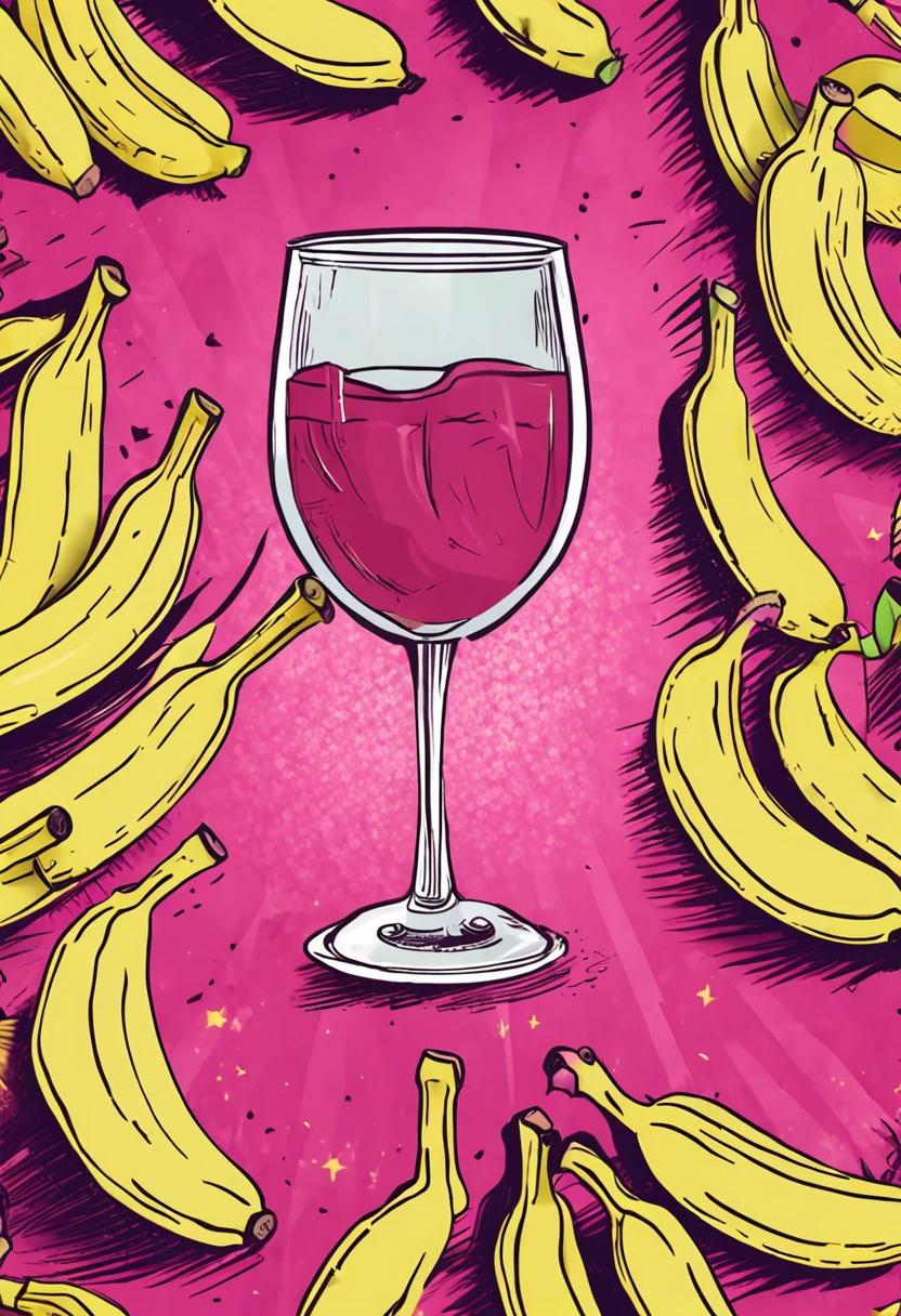 banana de pijama rosa, with a glass of wine in hand