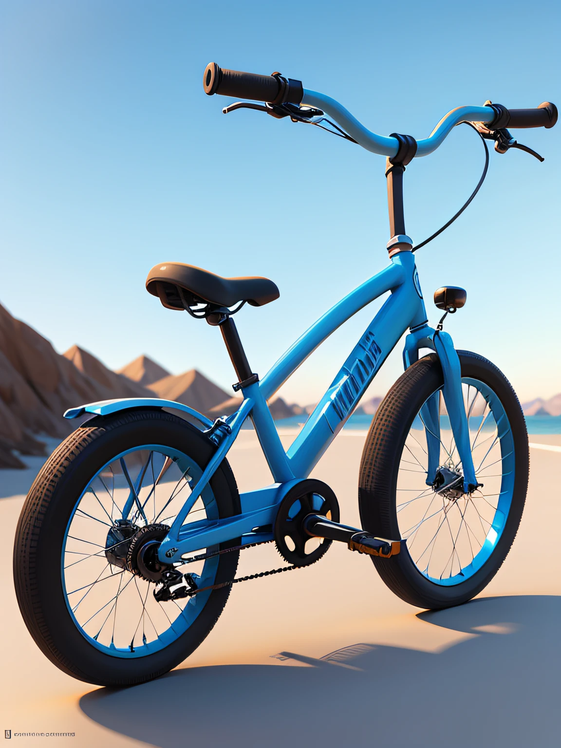 A cartoon Illustration of a blue bicycle, ilustracão 3D, vetor, apenas na cor azul e amarelo