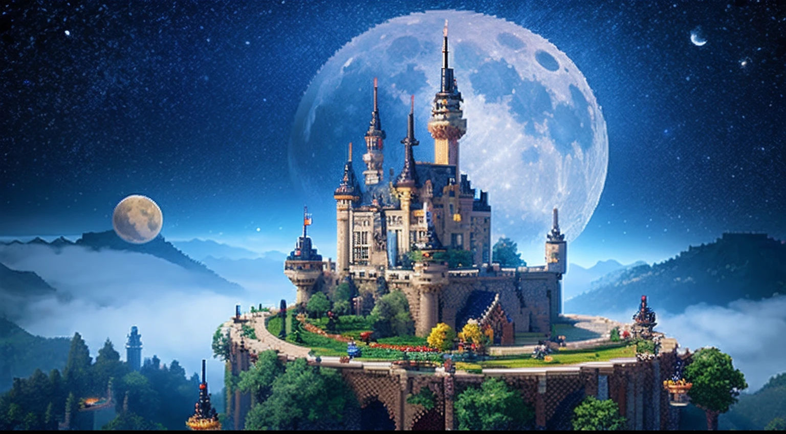 pixel game,scenography,fantastical scenes,Moon Night,Vampire Castle,levitating, Pixel art #pixelart