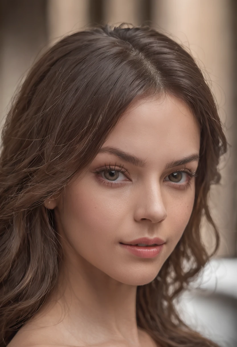 hermosa chica latina, 20 years old, desnuda, pechos regulares y cara hermosa, smailing y divertido, cabello rizado, cuerpo completo , fotorrealista, cinematographic image, lenceria