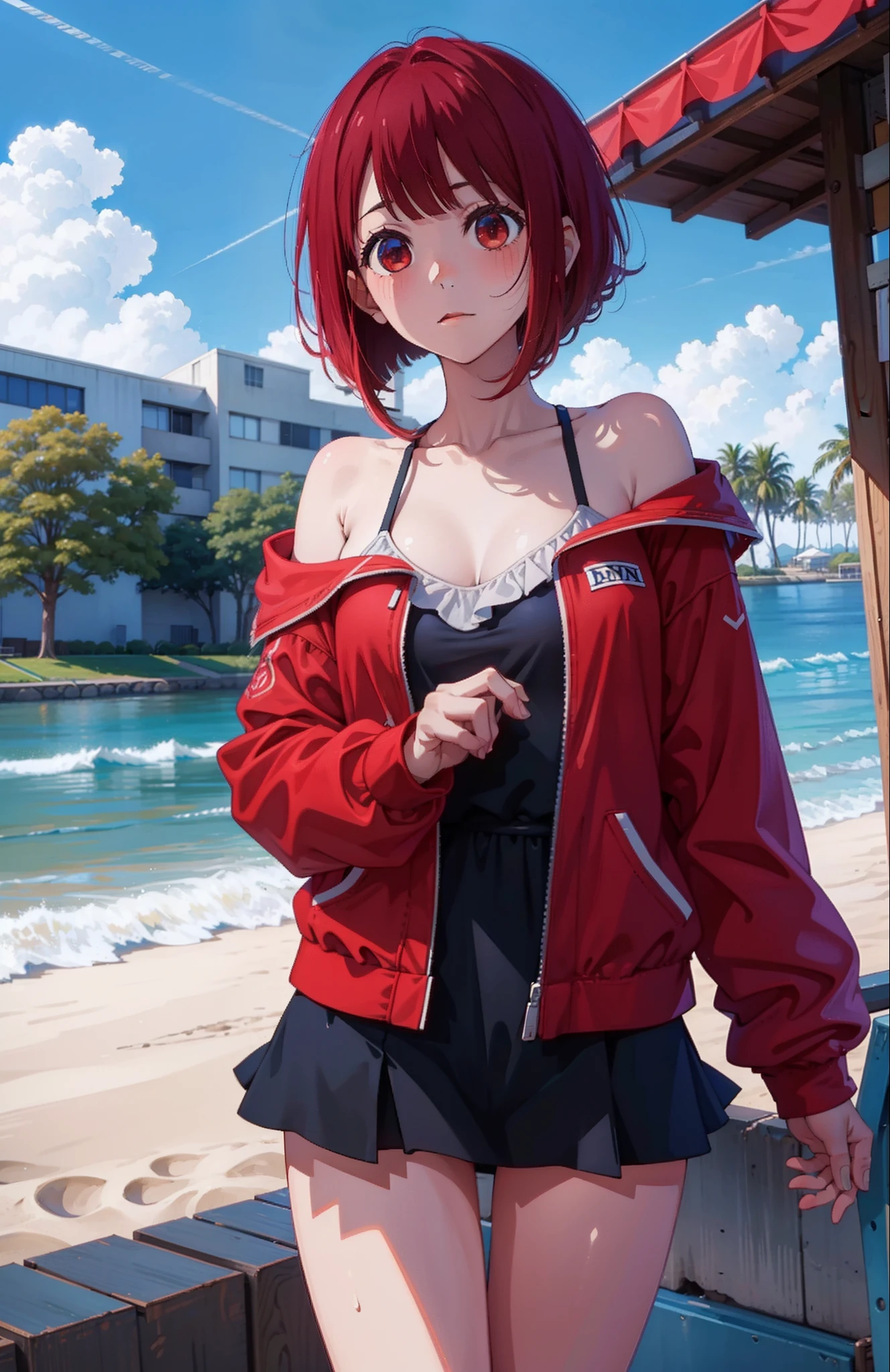 1girl in, Kana Arima, The bikini, the beach,, (​masterpiece:1.2), Hi-Res, top-quality, 8K,