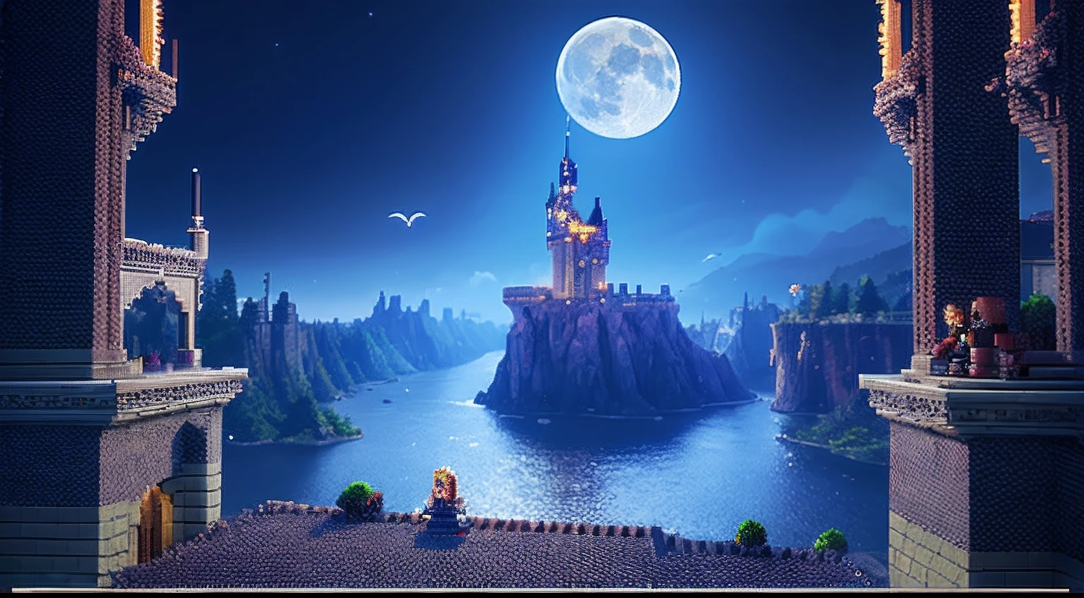 pixel game,scenography,fantastical scenes,Moon Night,Vampire Castle,levitating, Pixel art #pixelart