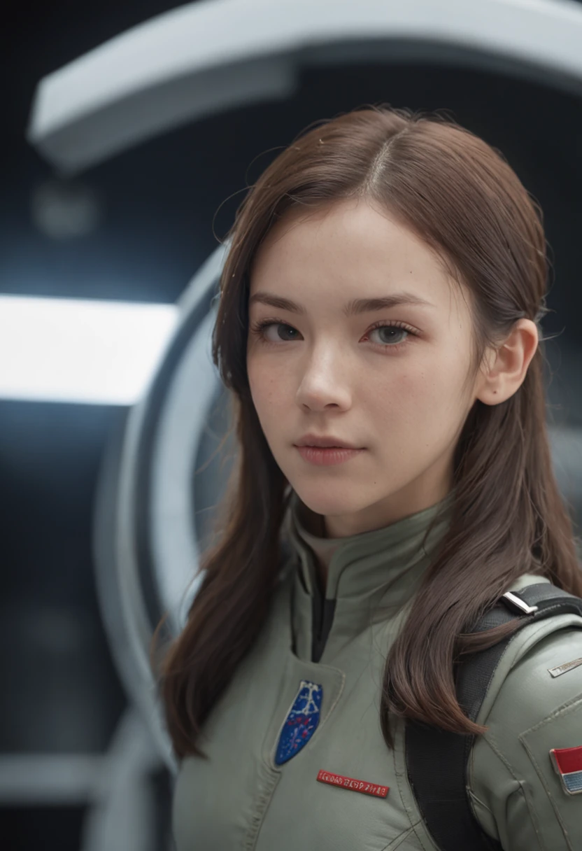 Giant spaceship、flight deck、Earth outside the window、18-year-old female pilot、battleship、mirai、A cinematic scene、force、hentail realism