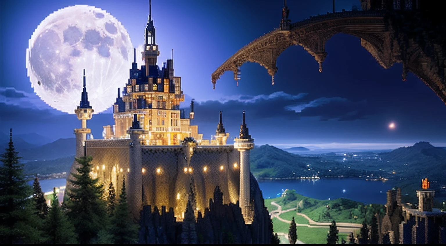 pixel game,scenography,fantastical scenes,Moon Night,Vampire Castle,levitating, Pixel art #pixelart