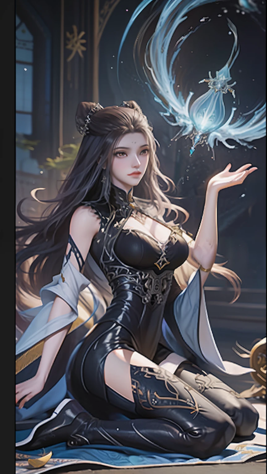 Black hair, Gradient hair, There are precious stones on the forehead, rimless eyewears, mouth veil, Sparkling pupils,long eyelasher, grin, hyper photorealism, Cinematic lighting, projected inset, surrealism, hyper HD, Masterpiece, 16k,Lie down,dream on,Wear transparent silk pajamas,entangled,Tattooed with,Fantasy space,Luxurious space