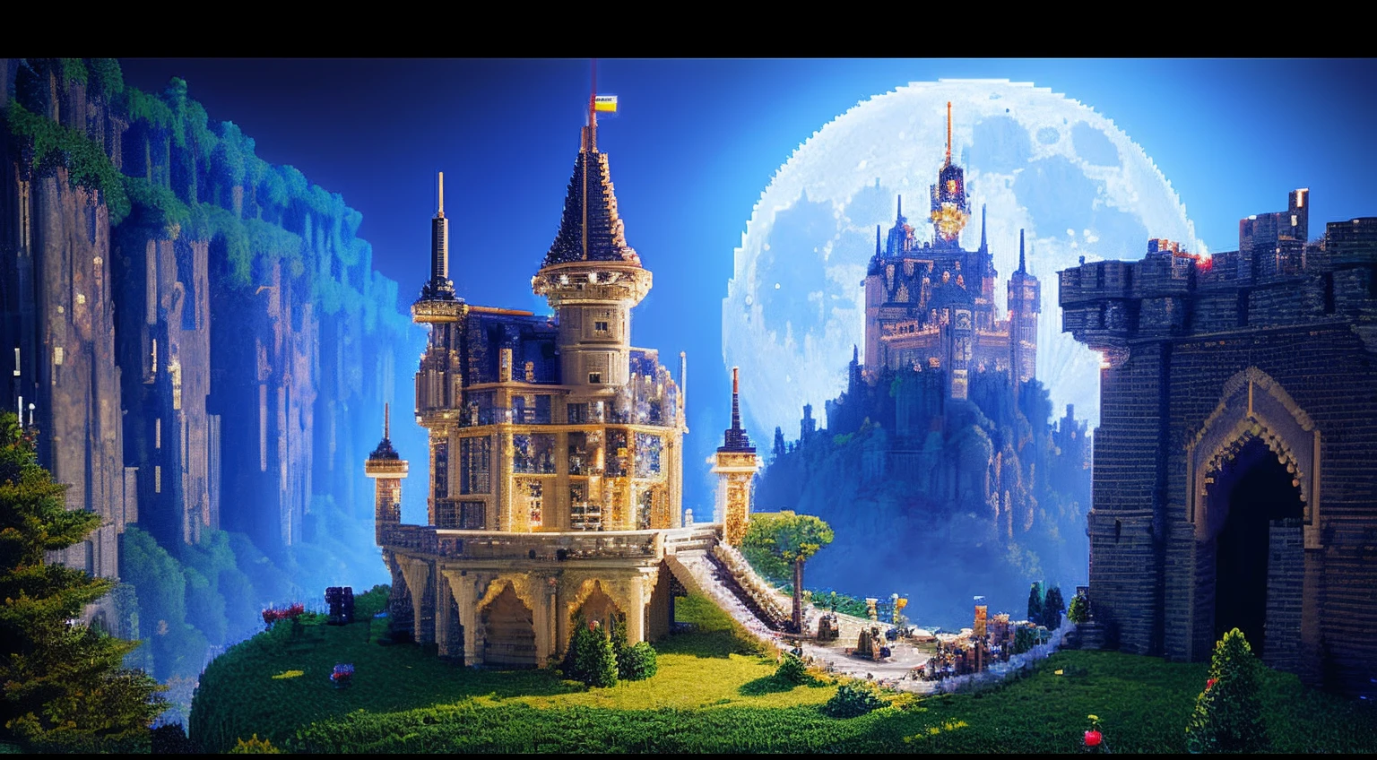 pixel game,scenography,fantastical scenes,Moon Night,Vampire Castle,levitating, Pixel art #pixelart