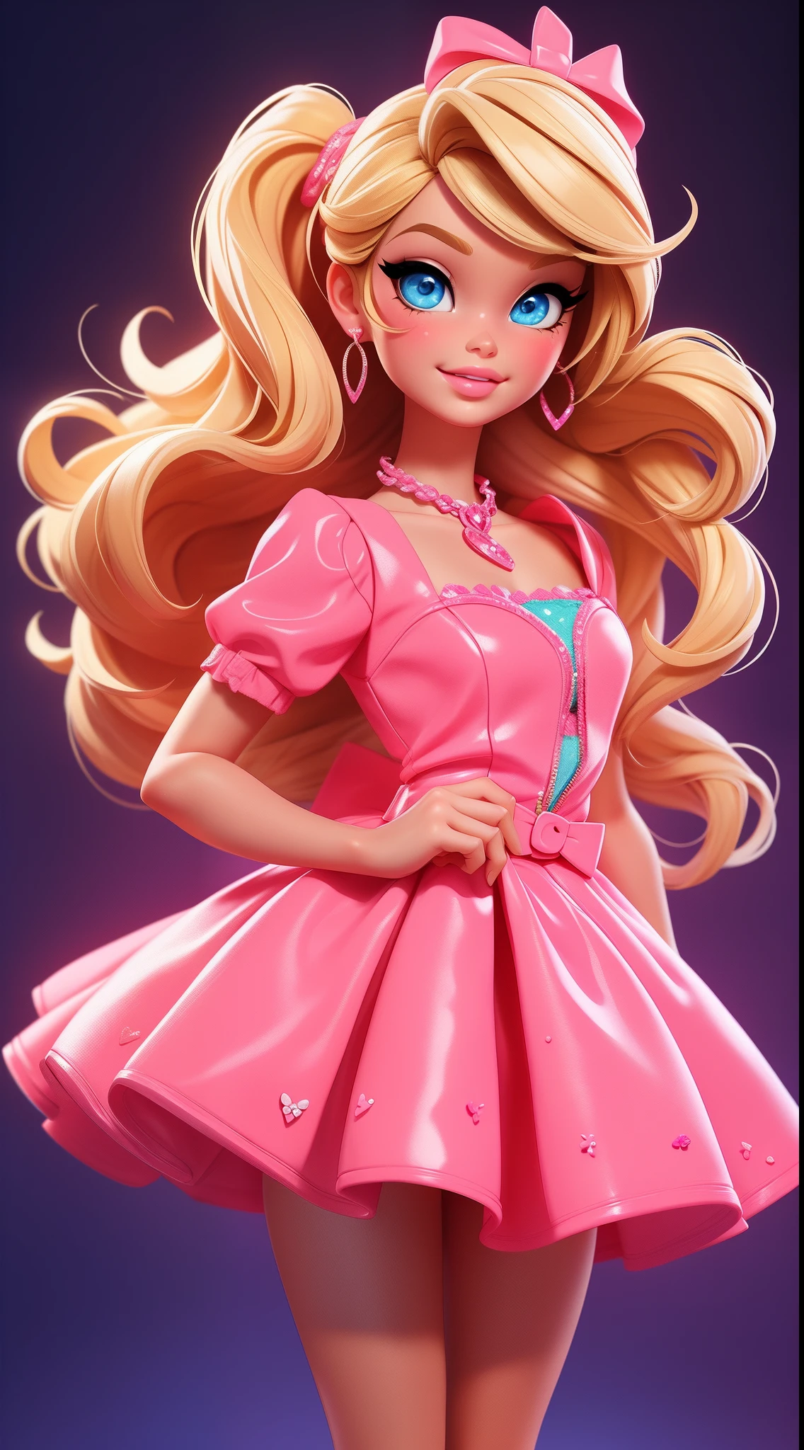 Uma foto de MSE uma mulher barbie, expression joyful, Cabelo loiro bonito movido pelo vento, vestido princesa movido pelo vento, design luminoso, pastels colors, gotas de tinta, Luzes de outono, joias, colar, braceletes, brinco, ( cabelo loiro: 1.1)
