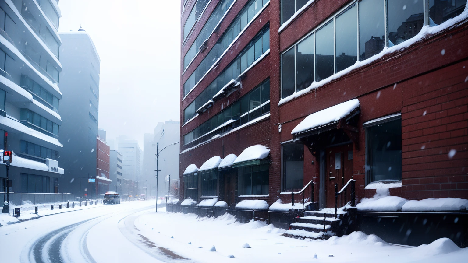 The end of the world,The city is heavily covered in snow and ice,Oyuki,chilly,empty of people,The building was covered in snow and ice,