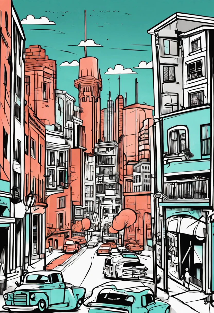 Lori Animation, Brilliant City,Beautiful line art, Black and white cartoon style, Cartoon styled, Cartoon art style, Pencil and ink drawing, black and white coloring