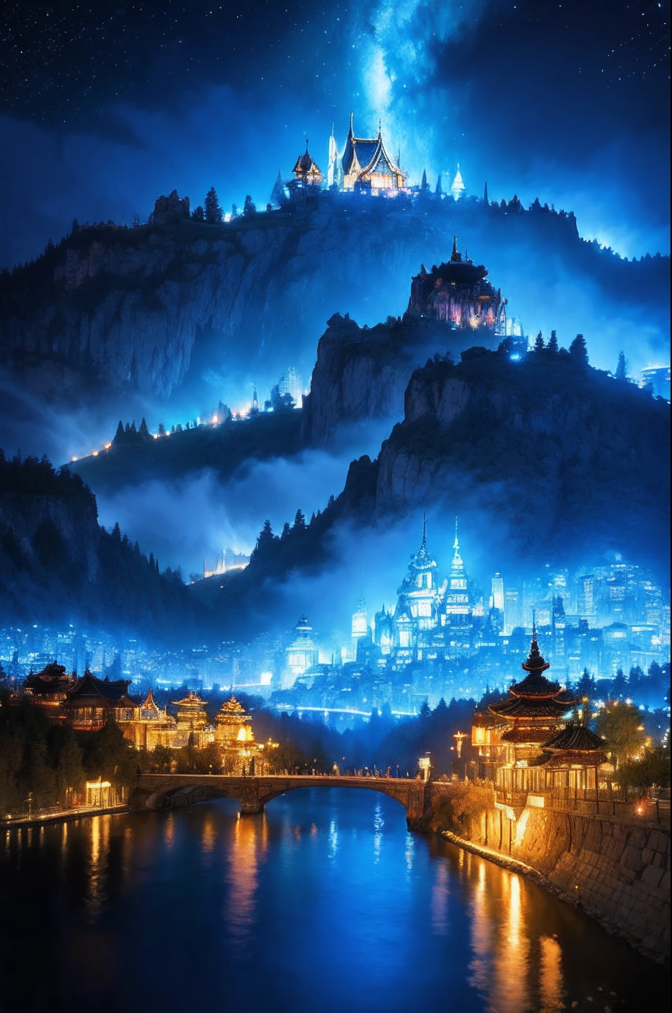scenography，fantastical scenes，Stars shine，32-bit pixels
