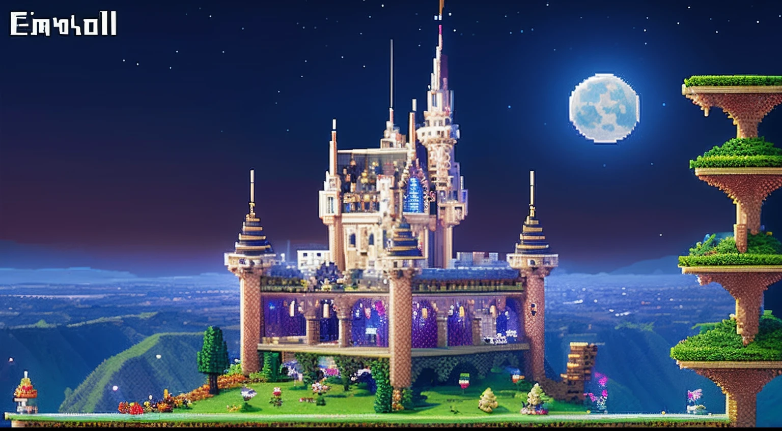 pixel game,scenography,fantastical scenes,Moon Night,Vampire Castle,levitating, Pixel art #pixelart