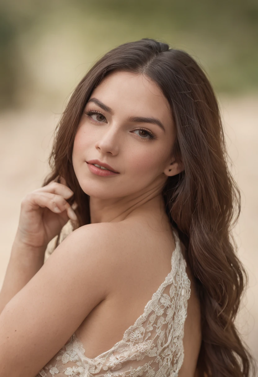 hermosa chica latina desnuda, topless, 20 years old, desnudo, pechos grandes sin bra y cara hermosa, smailing y divertido, cabello rizado, cuerpo completo, fotorrealista, cinematographic image,