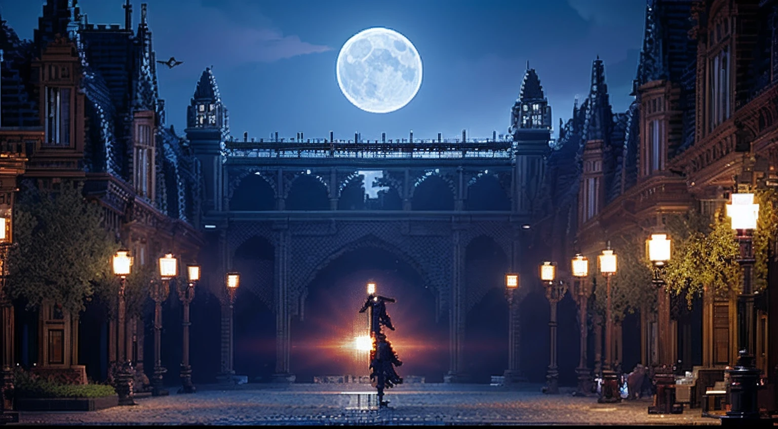 pixel game,scenography,fantastical scenes,A bloody moonlit night,Vampires,the bats,levitating, Pixel art #pixelart