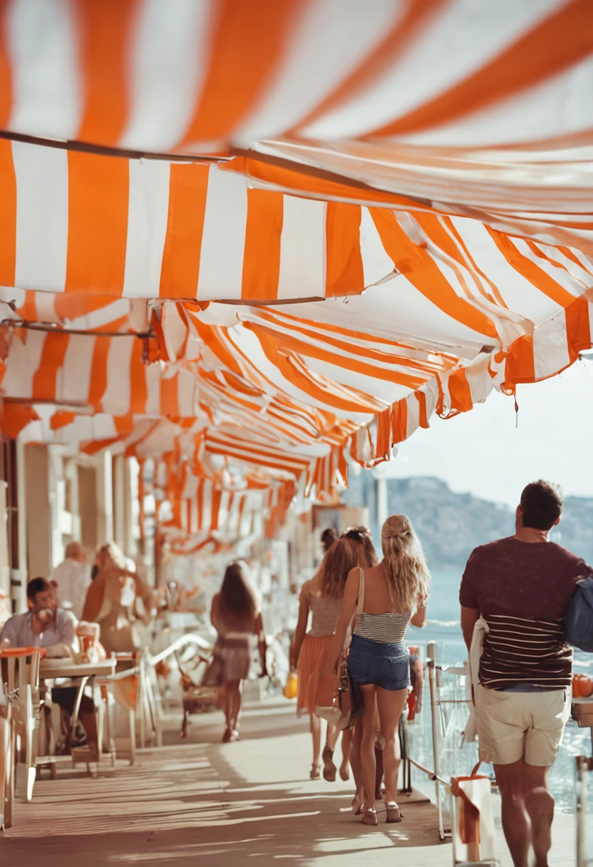 Orange and white striped awning