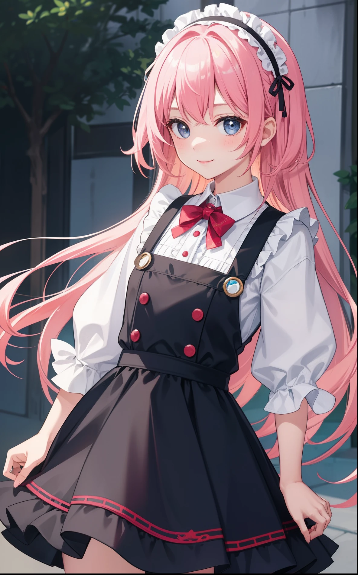1girl in、AS-Adult、A smile、A delightful! The shirt、skirt by the、(small tits)pinafore、doress、hair adornments、(Maids)、Spring breeze、