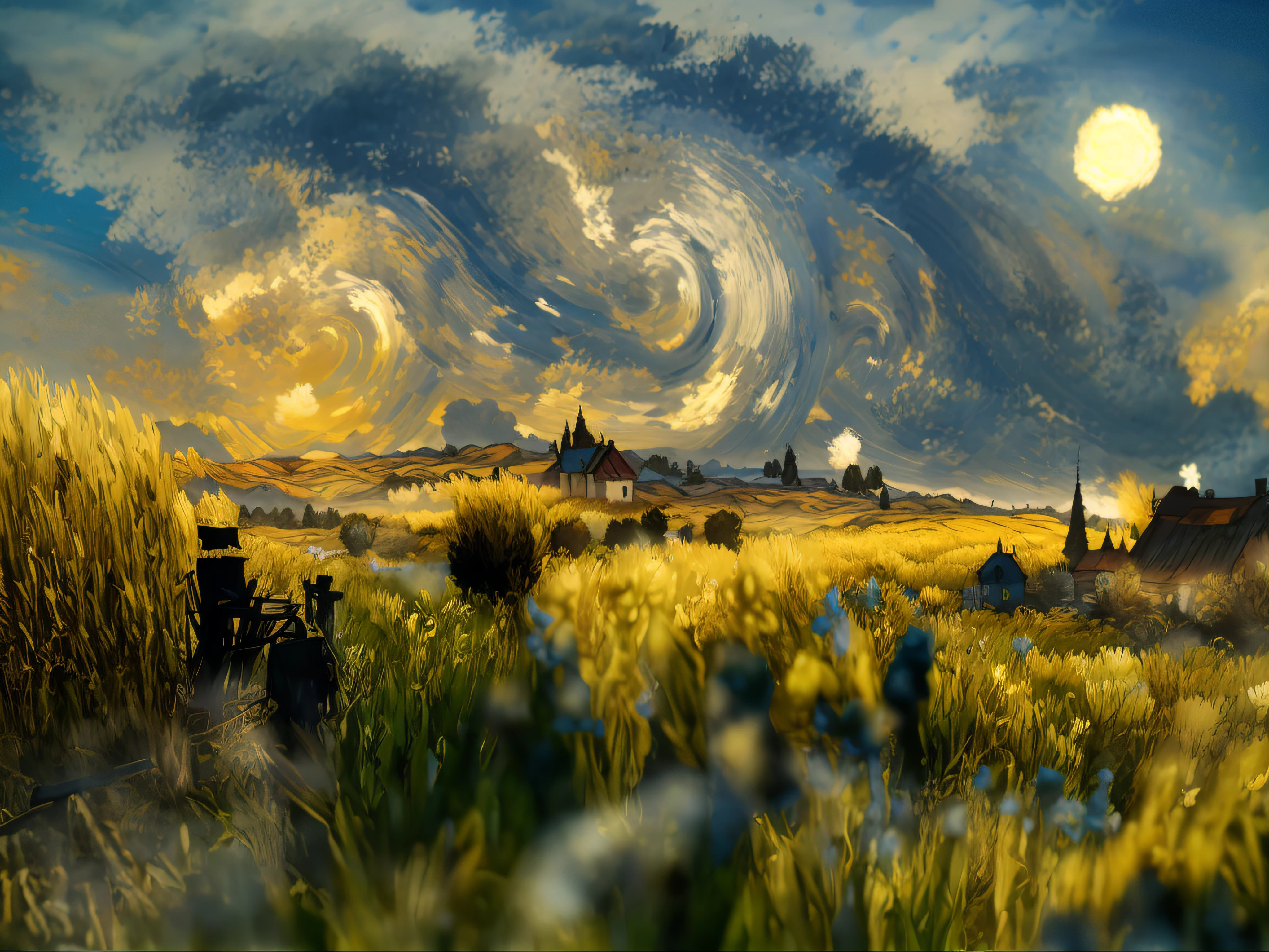 Draw in a field on sky background, in the style of van gogh, Van Gogh style, van gogh art style, Vincent Van Gogh style, Inspired by Van Gogh, 4k highly detailed digital art, inspired by Vincent Lefevre, Inspirado por Vincent van Gogh, 4K detailed digital art, in the style of van gogh, inspired by Vincent Di Fate