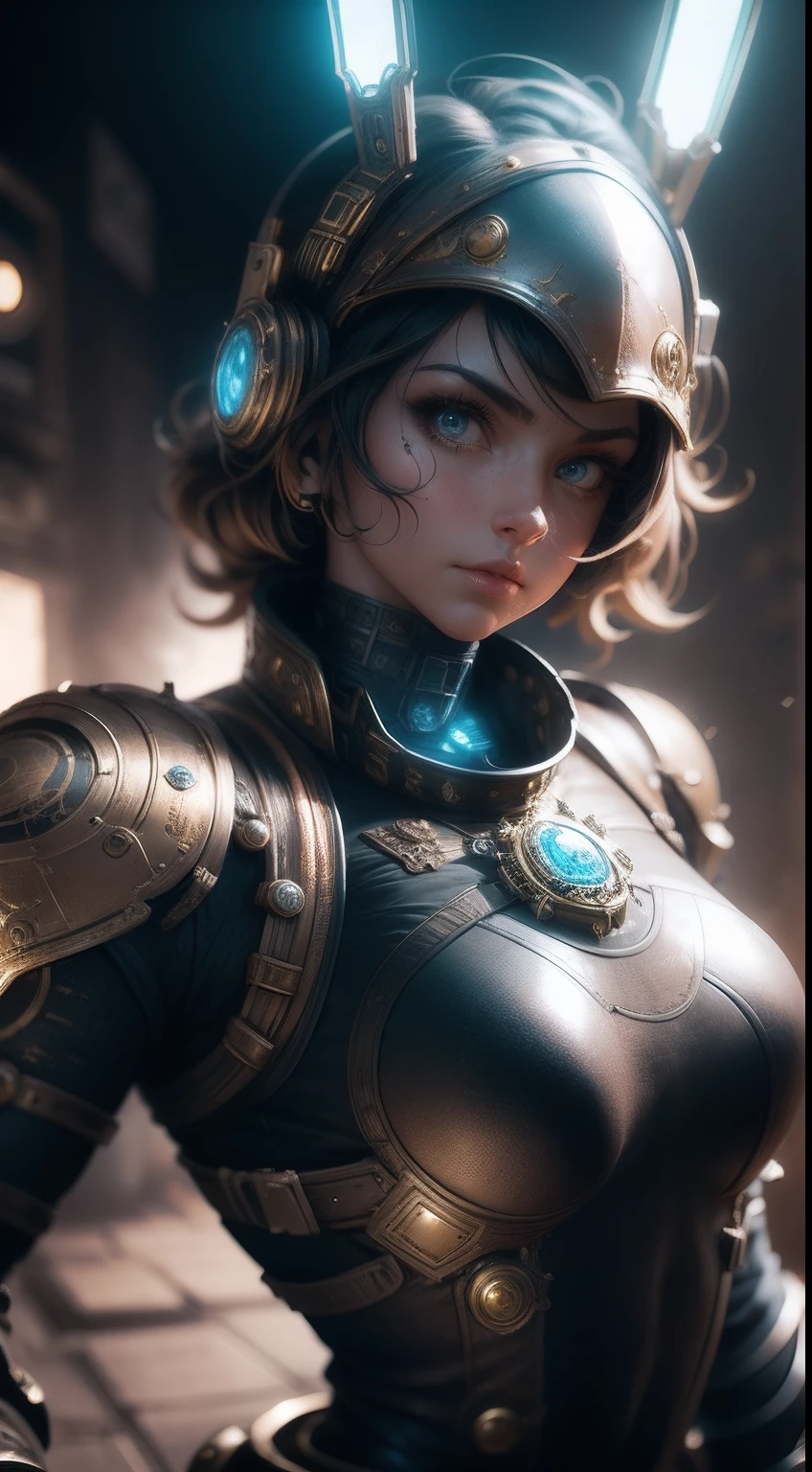 Rocky steampunk, Cinematic lighting, Highly detailed, Detailed armor, full bodyesbian,