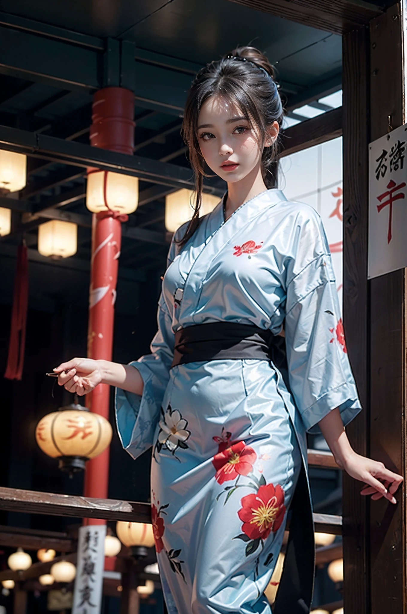 电影灯光,(((tmasterpiece))), ((best qualtiy)), ((intricate and detailed)), ((Ultra-realistic realism)), 4K,1beautiful woman, 8years old, poneyTail,Ultra-fine yukata,beautiful countenance,Beautiful brown eyes,face perfect,A slender,large full breasts,having a good time, Large fishbowl , Swirling flocks of goldfish, Floating goldfish, Graphic illustration, see fishes swimming,A lot of goldfish, amazing depth, Cutest, Lots of fish balls,Goldfish scooping at a summer festival, (The background is the summer festival of the shrine:1.4), Silver hair, split ponytail, star-shaped pupils, conceptual art, Art Nouveau, Glowing light, nffsw, Textured skin, masutepiece, Anatomically correct, Best Quality, 8K